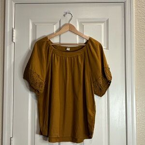 Old Navy Camel Blouse with Eyelet Sleeves